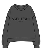 The Womens Crewneck - Washed Black - Salt + Light Hair Co - Center Chest Stacked - Black