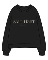 The Womens Crewneck - Black - Salt + Light Hair Co - Center Chest Stacked - Off White