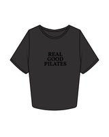The Crop Tee - Charcoal - Real Good Pilates - Center Chest Stacked & Center Back Neckline - Printed - Black