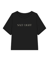 The Crop Terry Tee - Black - Salt + Light Hair Co - Center Chest - Off White