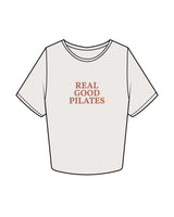 The Crop Tee - Bone - Real Good Pilates - Center Chest Stacked & Center Back Neckline - Printed - Terracotta