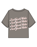 The Heavyweight Crop Tee - Washed Gray - Real Good Pilates - Left Chest Stacked & Center Back Stacked - Printed - Full Color