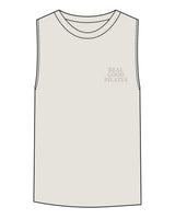 The Womens Heavyweight Tank - Washed Bone - Real Good Pilates - Left Chest Stacked & Center Back - Printed - Tone on Tone