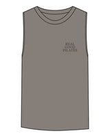 The Womens Heavyweight Tank - Washed Gray - Real Good Pilates - Left Chest Stacked & Center Back - Printed - Tone on Tone
