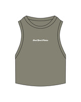 The Ribbed Crop Tank - Eucalyptus - Real Good Pilates - Center Chest - Embroidered - White