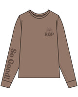 The Unisex Midweight Long Sleeve - Espresso - Real Good Pilates - Left Chest RGP & Right Arm Sleeve - Printed - Tone on Tone