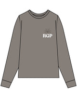 The Womens Heavyweight Long Sleeve - Washed Gray - Real Good Pilates - Left Chest RGP - Printed - Full Color