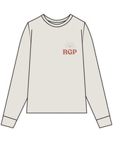 The Womens Heavyweight Long Sleeve - Washed Bone - Real Good Pilates - Left Chest RGP - Printed - Full Color
