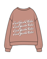 The Womens Crewneck - Clay - Real Good Pilates - Left Chest Stacked & Center Back Stacked - Printed - Full Color