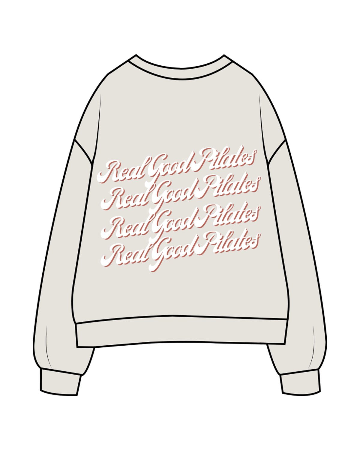 The Womens Crewneck - Washed Bone - Real Good Pilates - Left Chest Stacked & Center Back Stacked - Printed - Full Color