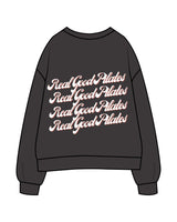 The Womens Crewneck - Washed Black - Real Good Pilates - Left Chest Stacked & Center Back Stacked - Printed - Full Color