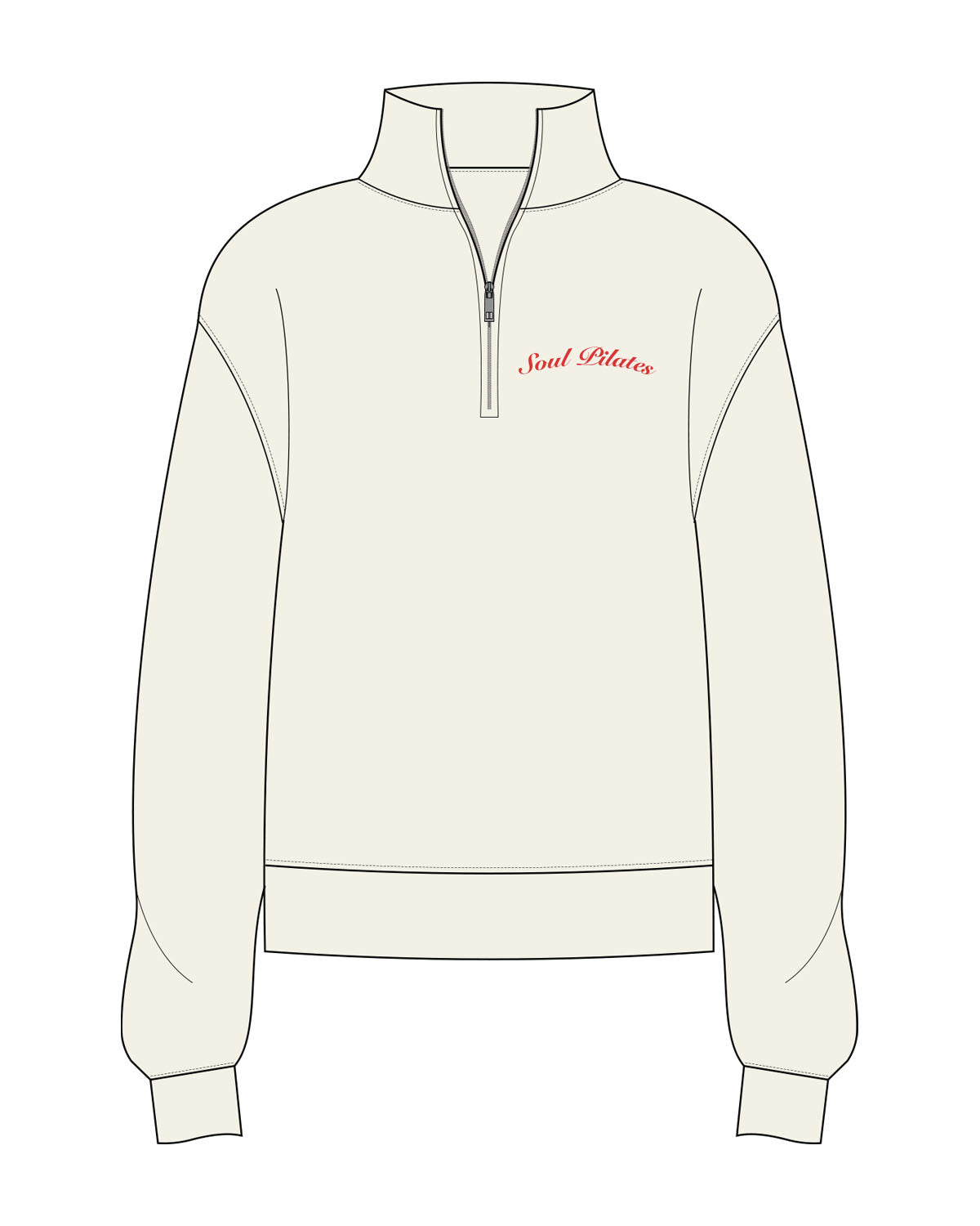 The Womens 1/4 Zip - Off White - Soul Pilates and Care - Left Chest - Embroidered - Red