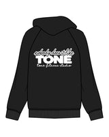 The Womens Zip Hoodie - Black - Tone Fitness Studio - Back Center - Printed - White