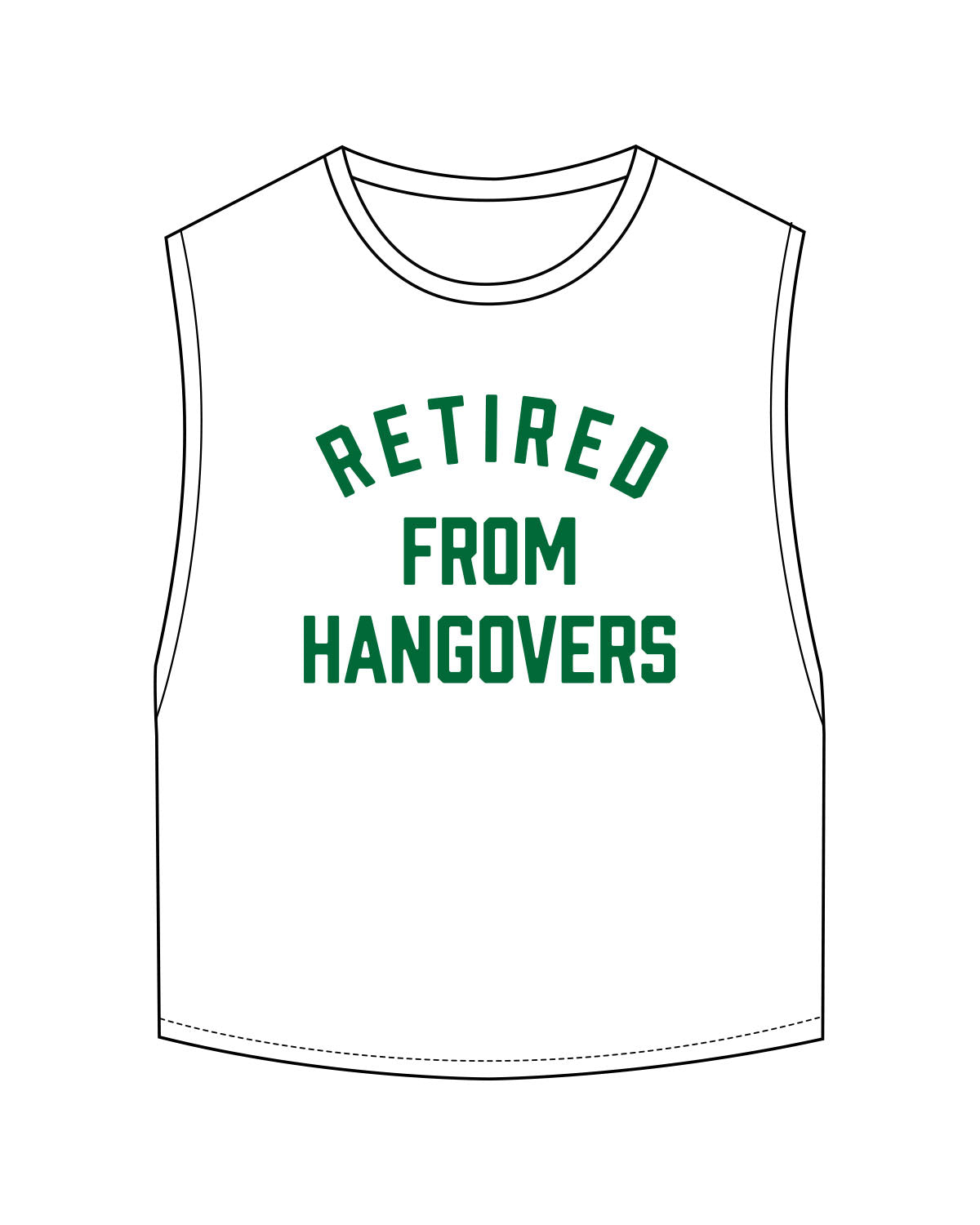 The Crop Muscle Tank - White - Mingle Mocktails - Center Chest - Arch - Printed - Dark Green