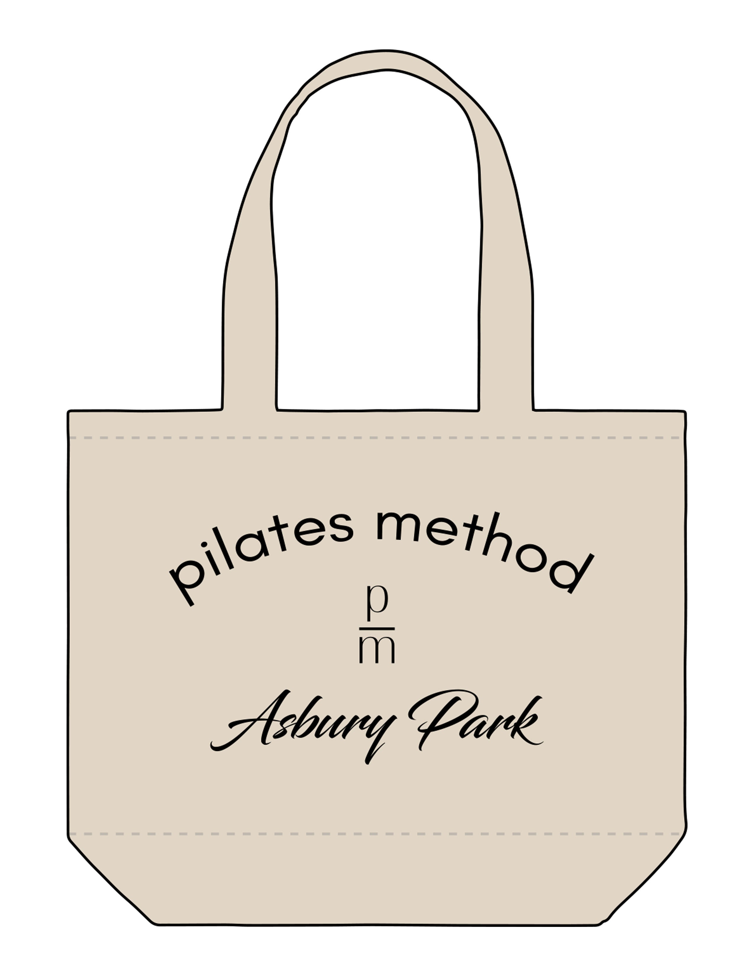 The Tote Bag - Natural - Pilates Method/Barre Noir - Center Body Arc Stacked - Printed - Black