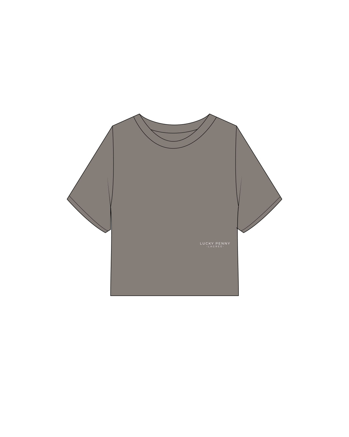 The Heavyweight Crop Tee - Washed Gray - Lucky Penny - Lower Left Stacked - Embroidered - White