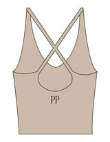 The Sporty Strappy Tank - Light Brown - Pilates Phoenix - Center Chest Stacked & Center Back - Printed - Dark Brown