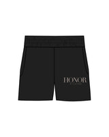 The Womens Sweat Shorts - Black - Honor Pilates - Left Thigh - Bone