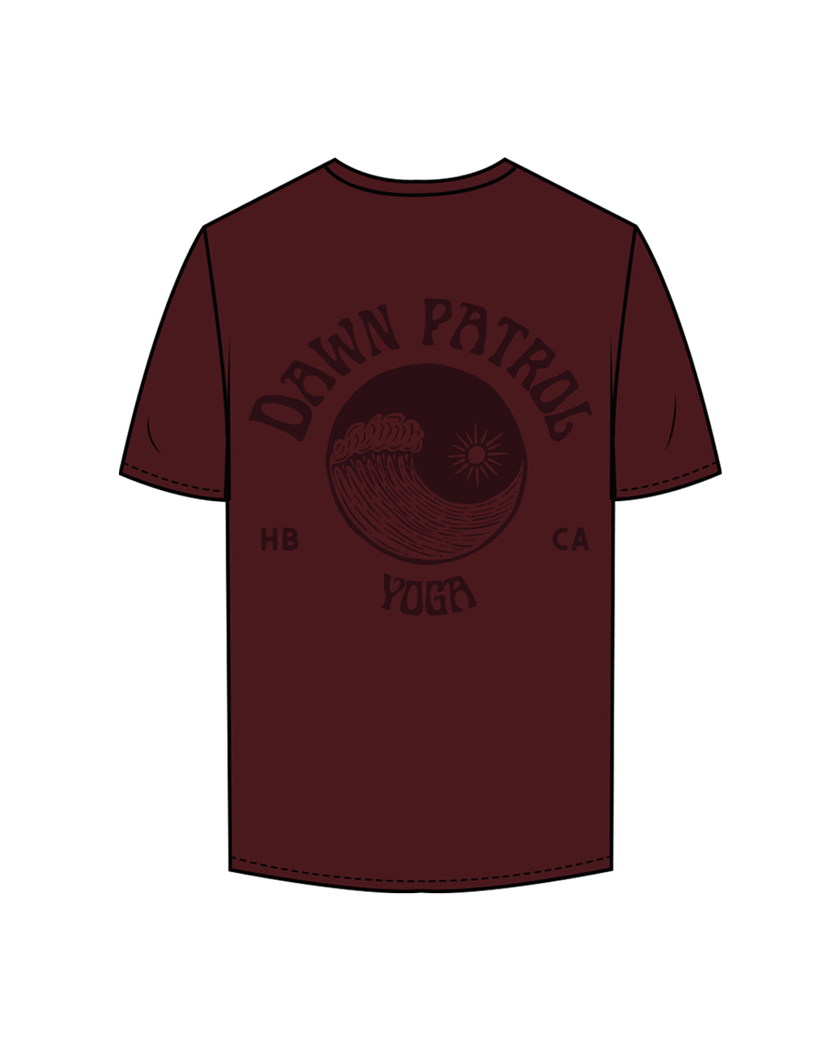 The Mens Tee - Burgandy - Dawn Patrol - Left Chest & Back Center - Tone on Tone