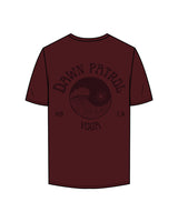The Mens Tee - Burgandy - Dawn Patrol - Left Chest & Back Center - Tone on Tone