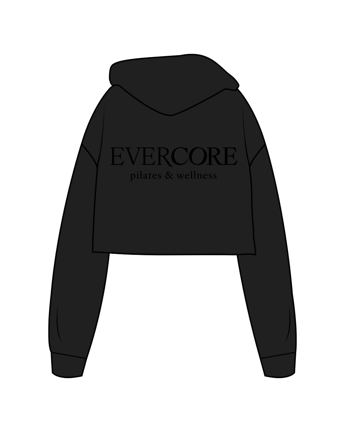 The Crop Terry Hoodie - Black - EVERCORE - Left Chest & Back Center Stacked - Tone on Tone