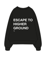The Womens Crewneck - Black - Higher Ground - Center Chest & Back Stacked - White