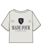 The Heavyweight Crop Tee - Washed Bone - M4Lagree - Center Chest "M4" & Back Stacked "M4" - Navy