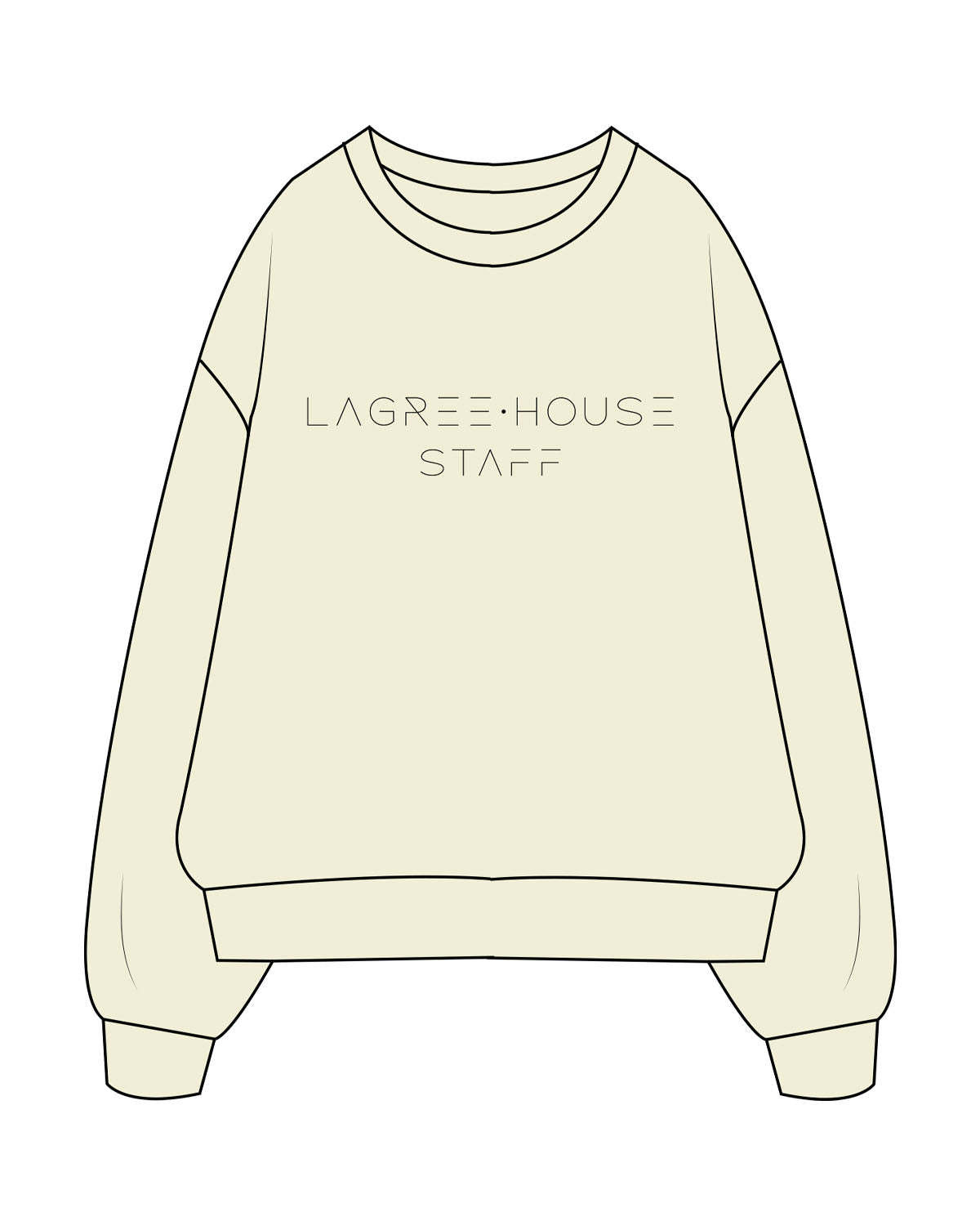 The Womens Crewneck - Butter - Lagree House - Center Chest Stacked - Staff - White