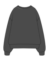 The Midweight Unisex Crewneck - Washed Black - Core Crown Point - Front Neckline & Right Wrist - Back Neckline - Printed - White