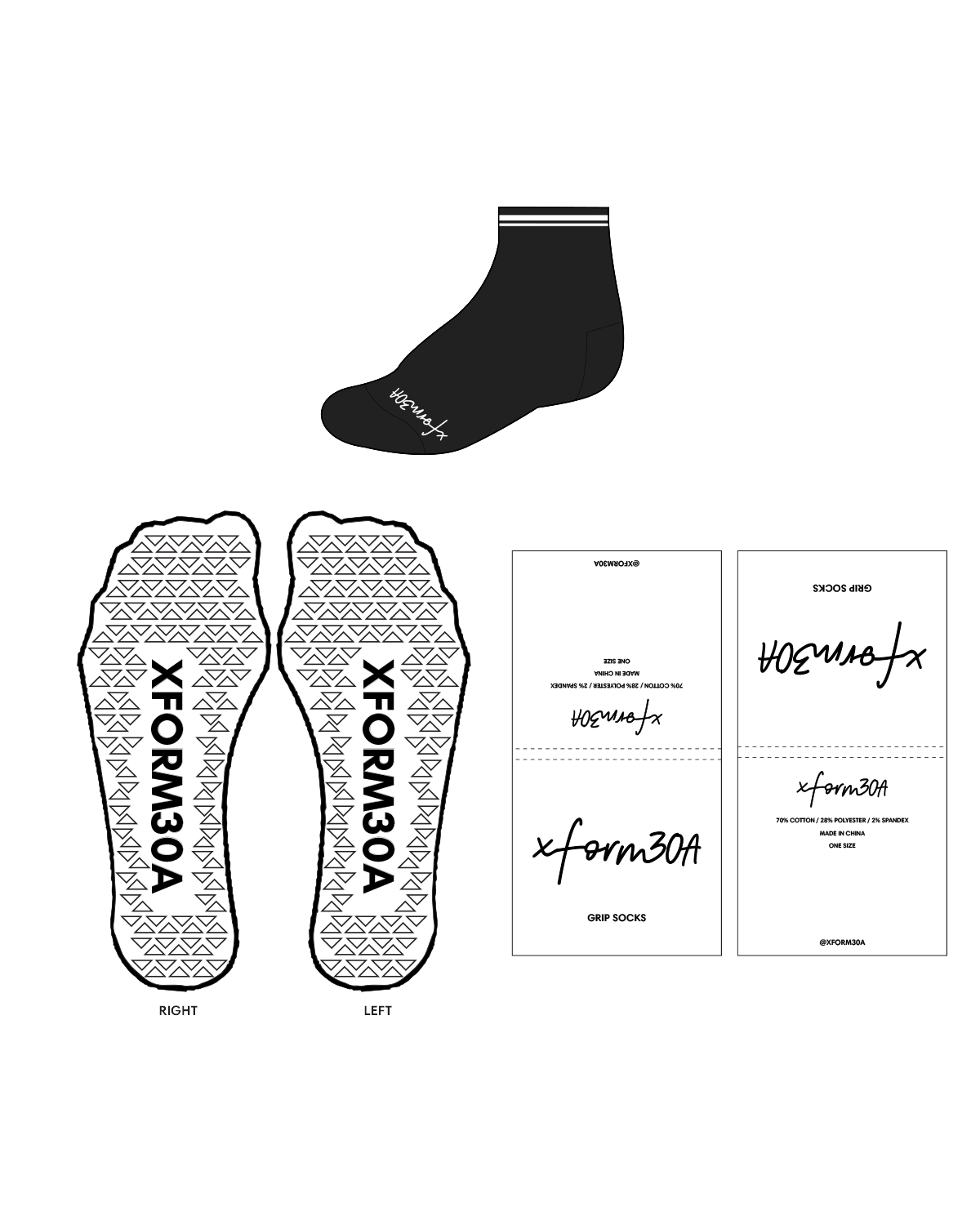 The 1/2 Crew Grip Sock - Black - Xform30 - White