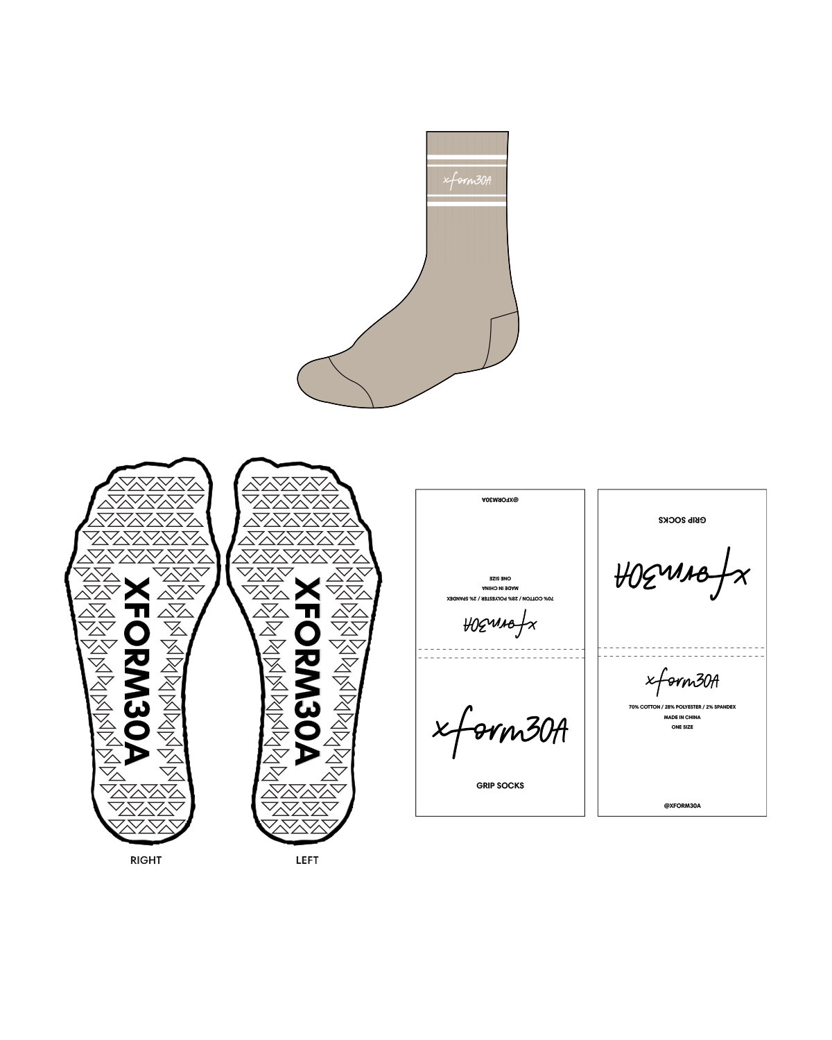 The Crew Grip Sock - Tan - Xform30 - White