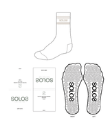 The Crew Grip Sock - White - Solo Pilates - Tan Logos / Tan Bands / Tan Grip