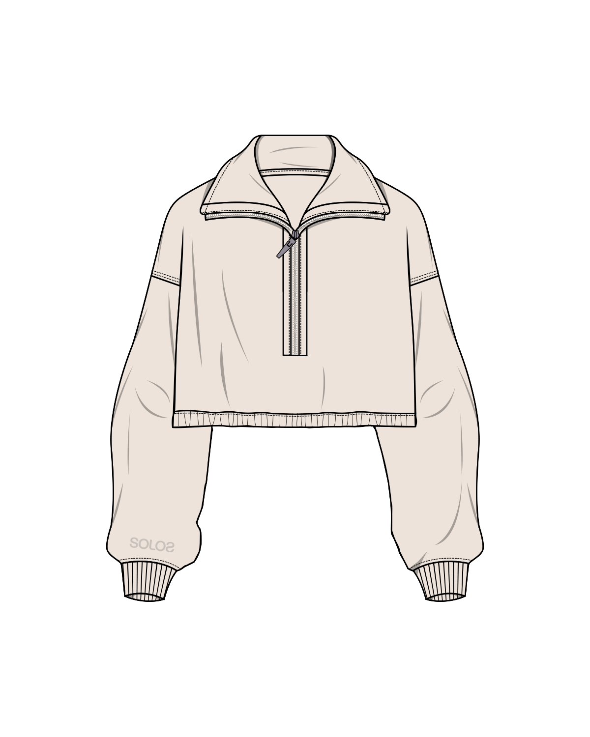 The Suede 1/2 Zip - Latte - Solo Pilates - Embroidered Sleeve Logo - Latte