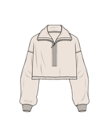 The Suede 1/2 Zip - Latte - Solo Pilates - Embroidered Sleeve Logo - Latte