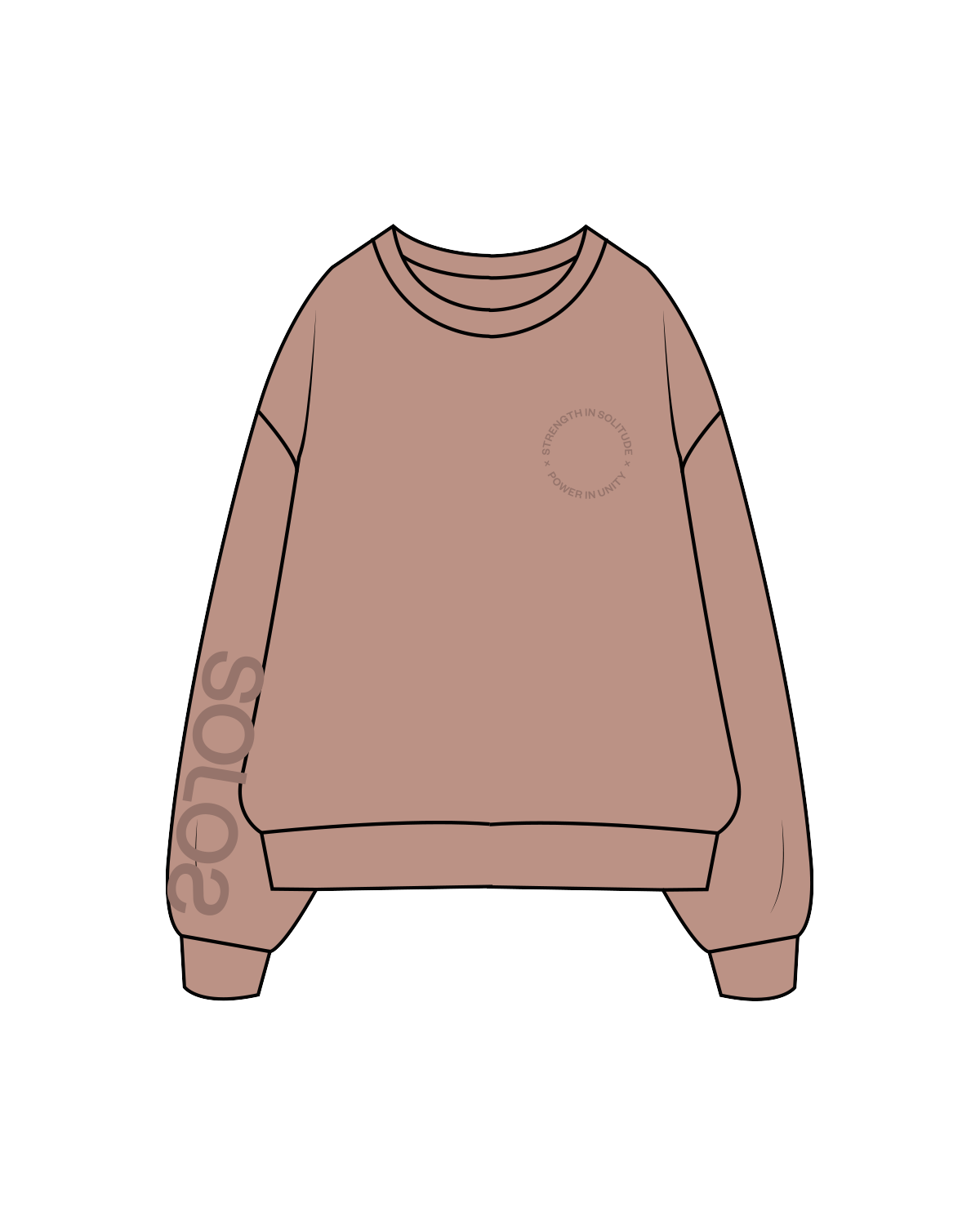 The Womens Crewneck - Clay - Solos Pilates - Left Chest / Right Sleeve / Back - Clay