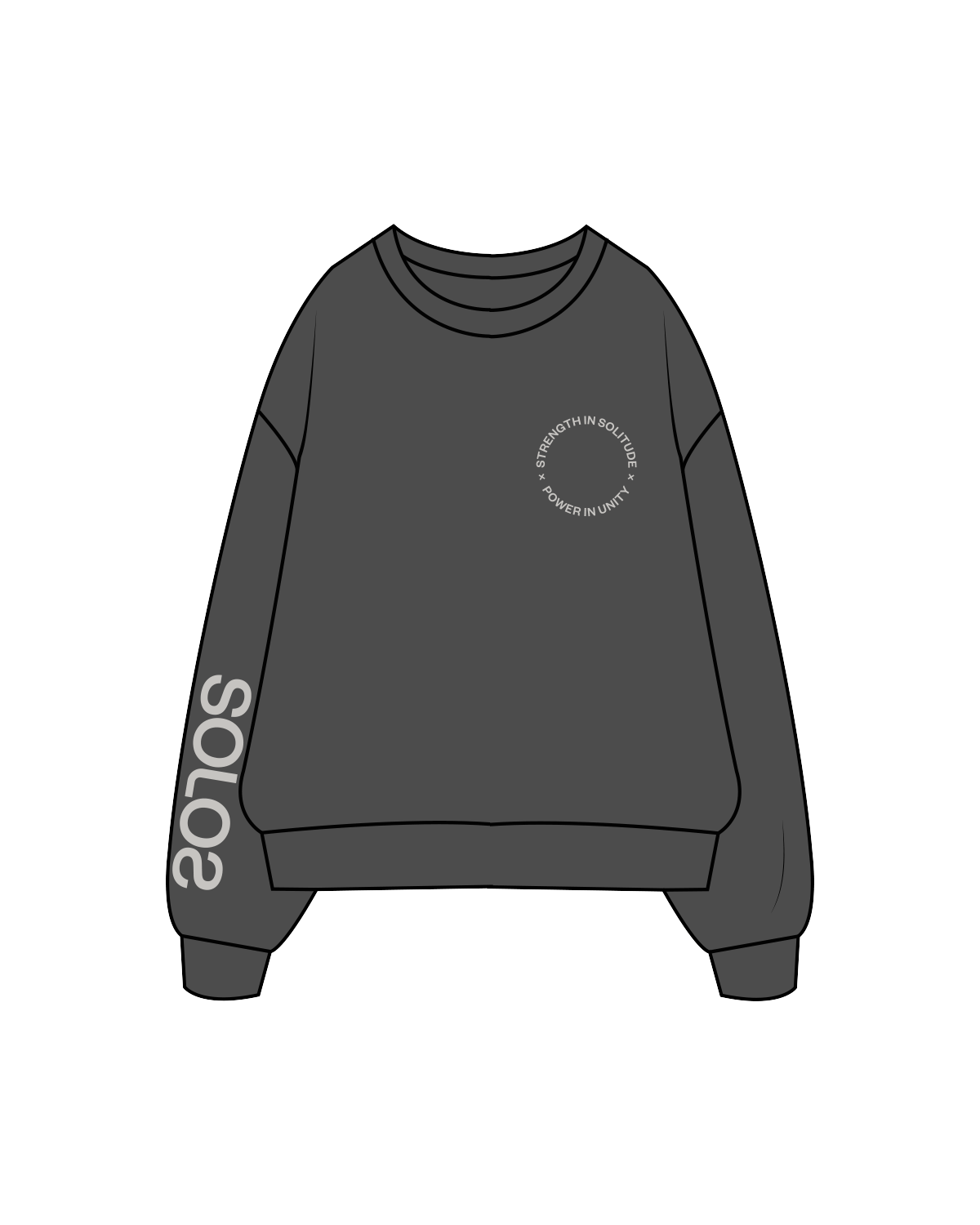 The Womens Crewneck - Washed Black - Solos Pilates - Left Chest / Right Sleeve - Bone