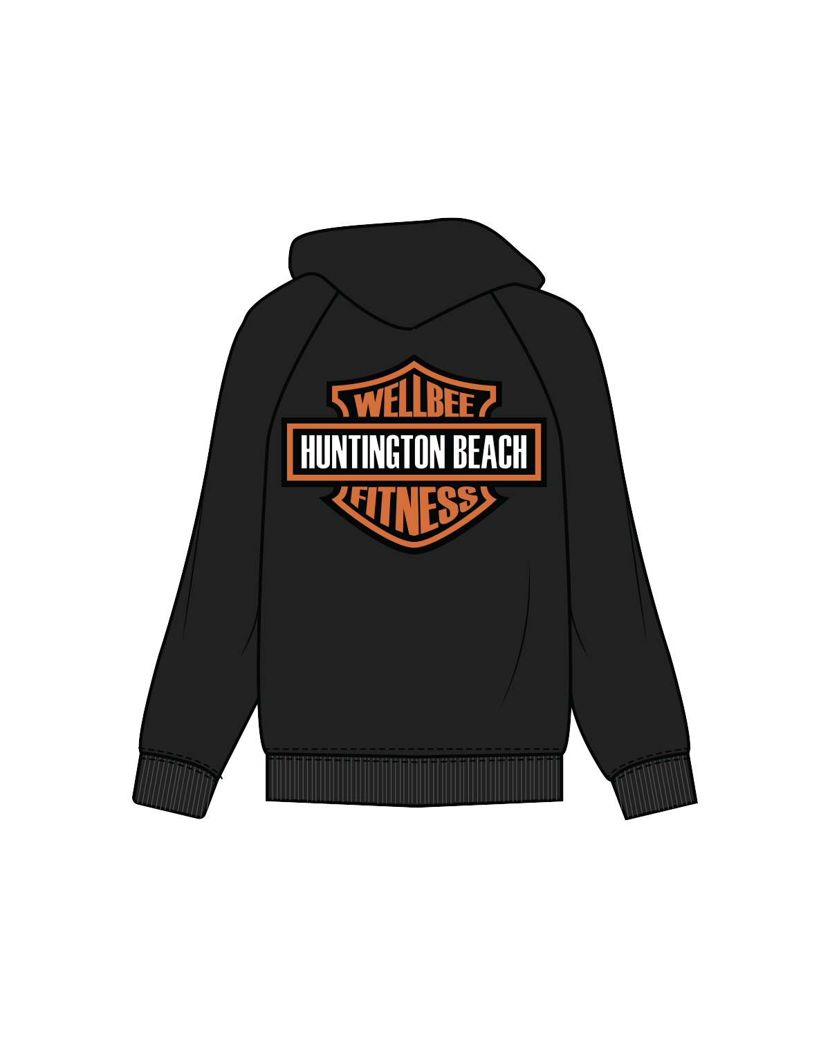 The Womens Zip Hoodie - Black - Wellbee Fitness - Harley - Full Color / Orange