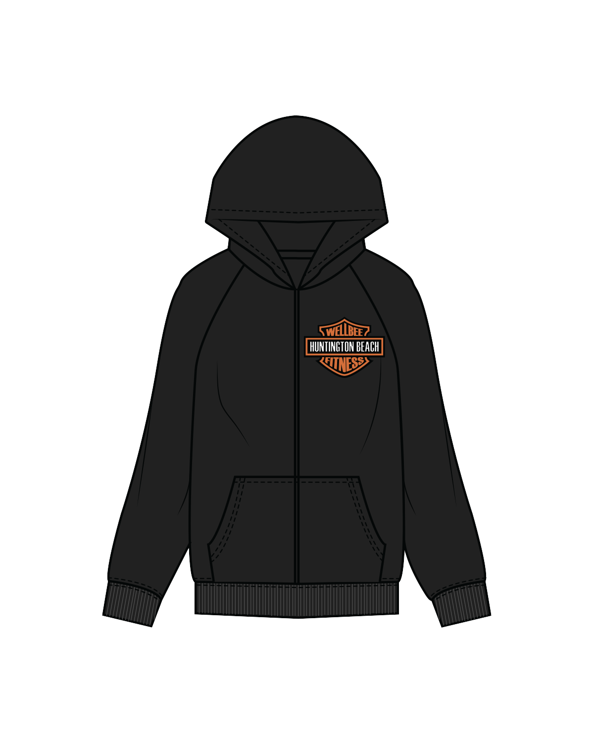 The Womens Zip Hoodie - Black - Wellbee Fitness - Harley - Full Color / Orange