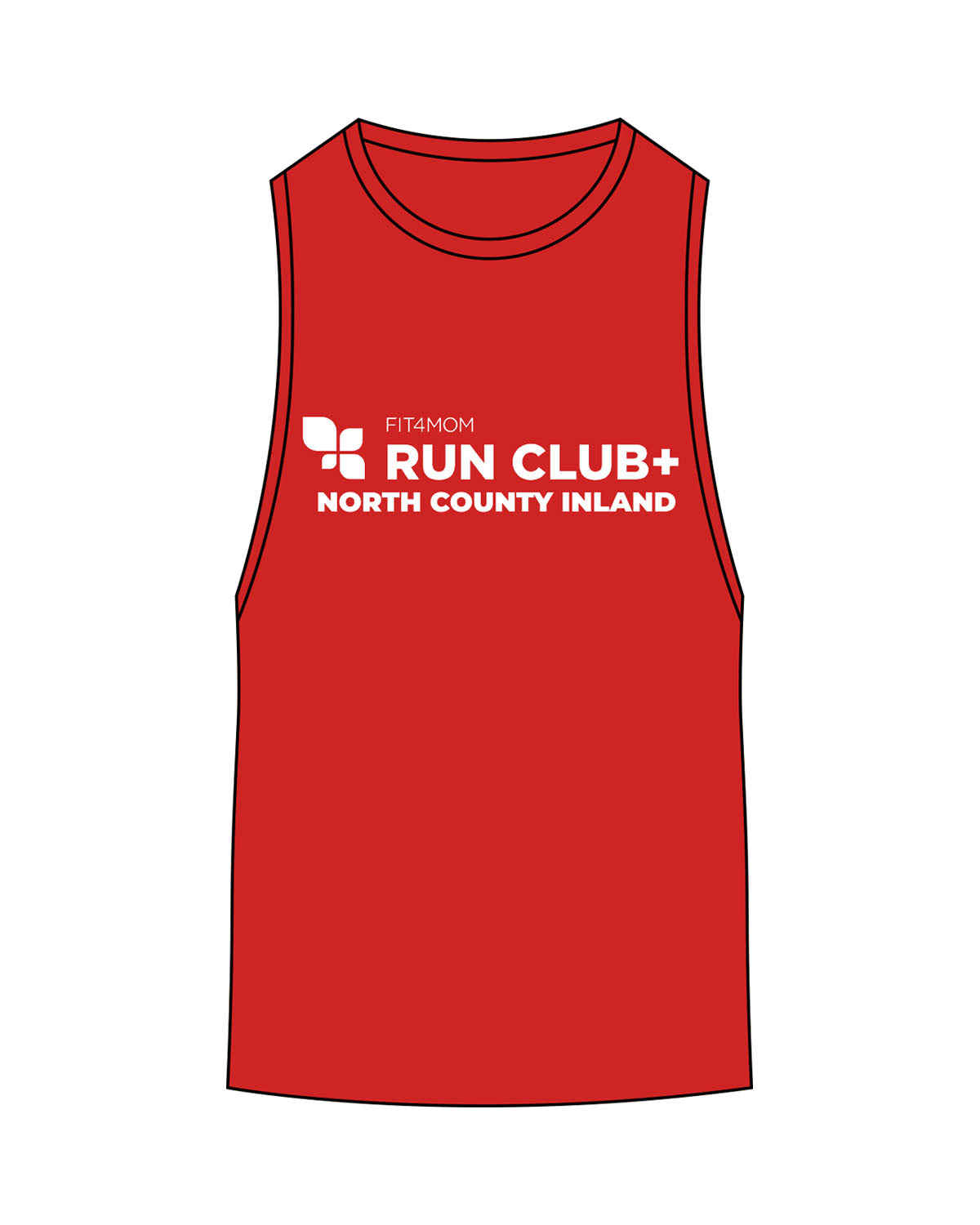 The Scoop Muscle Tank - Red - Fit 4 Mom North County Inland - Center Chest Stacked - Printed - White