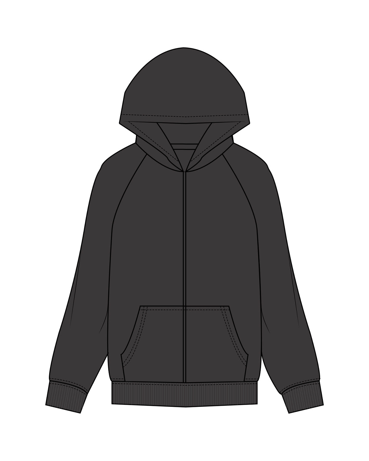 The Mens Zip Hoodie - Washed Black - Unapologetic - Back Center Stacked - White