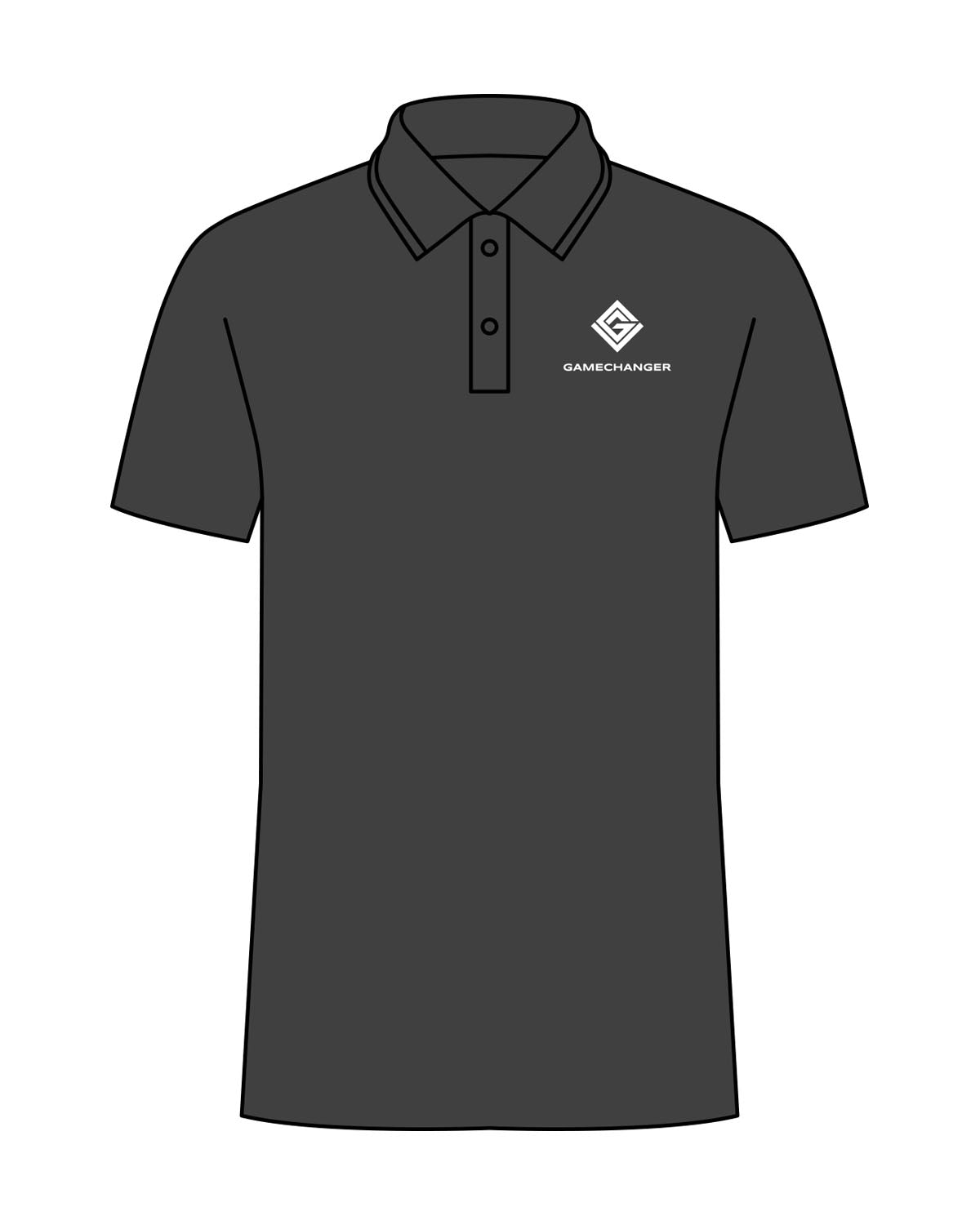 The Mens Polo - Charcoal - Game Changer - Left Chest - Printed - White