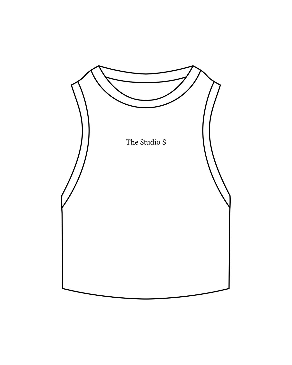 The Ribbed Crop Tank - White - Studio S - Left Chest - Embroidered - Black