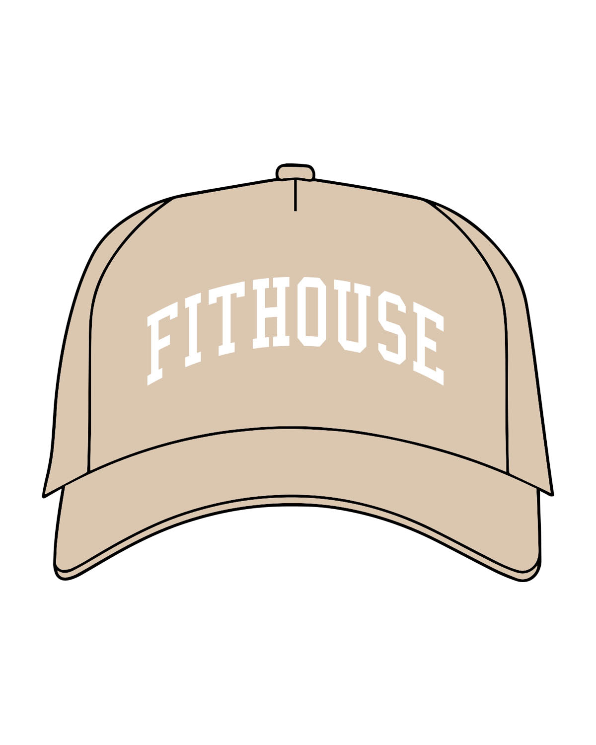 The 5 Panel Trucker Hat - Sand - Fit House - Center Crown Arc - Embroidered - White