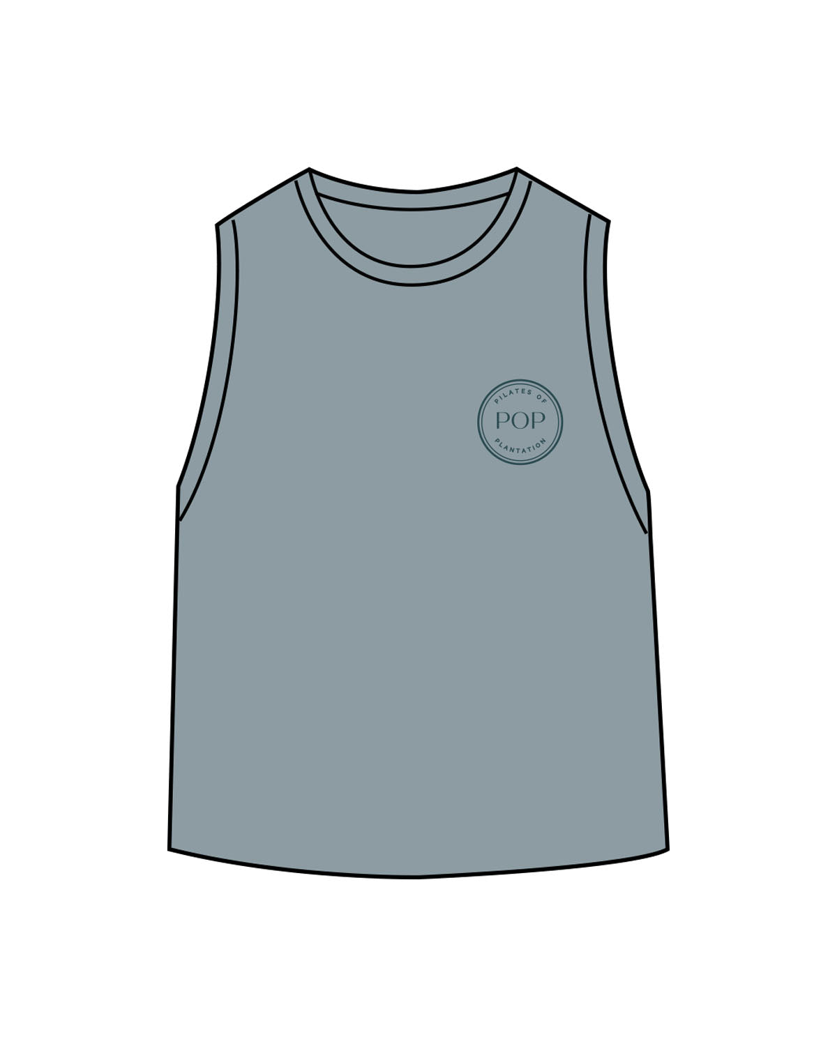 The Daily Crop Tank - Stonewash Denim - Pilates of Plantation - Left Chest - Printed - Dark Blue