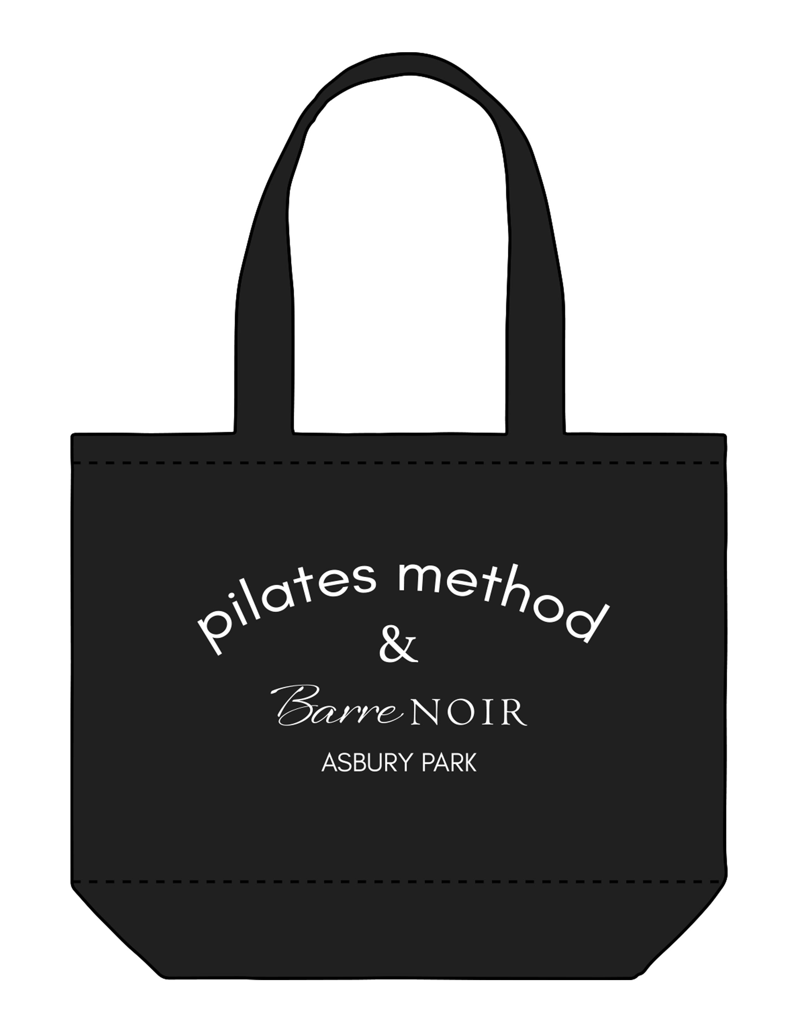 The Tote Bag - Black - Pilates Method/Barre Noir - Center Body Arc Stacked - Printed - White