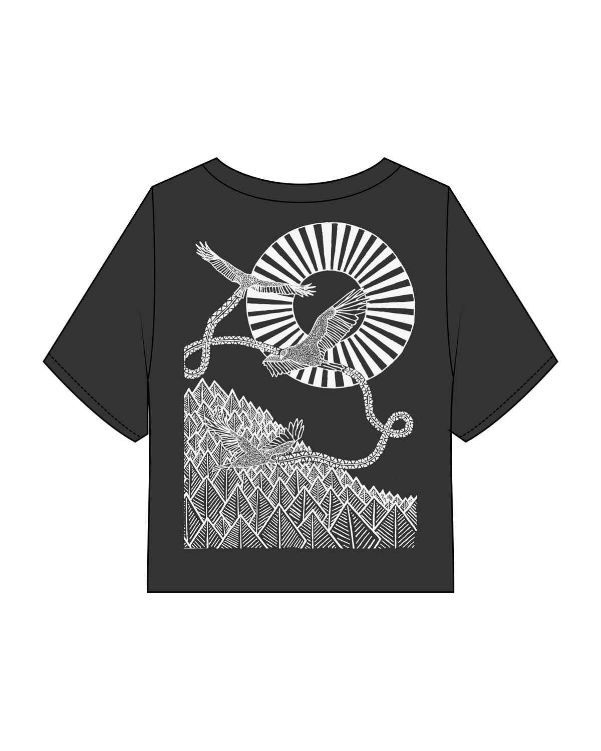 The Heavyweight Crop Tee - Washed Black - FadeFarm - Left Chest & Back Illustration - Printed - Off White