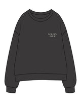 The Womens Crewneck - Washed Black - Golden Hour - Left Chest Stacked & Back Center Stacked - Printed - Washed Bone