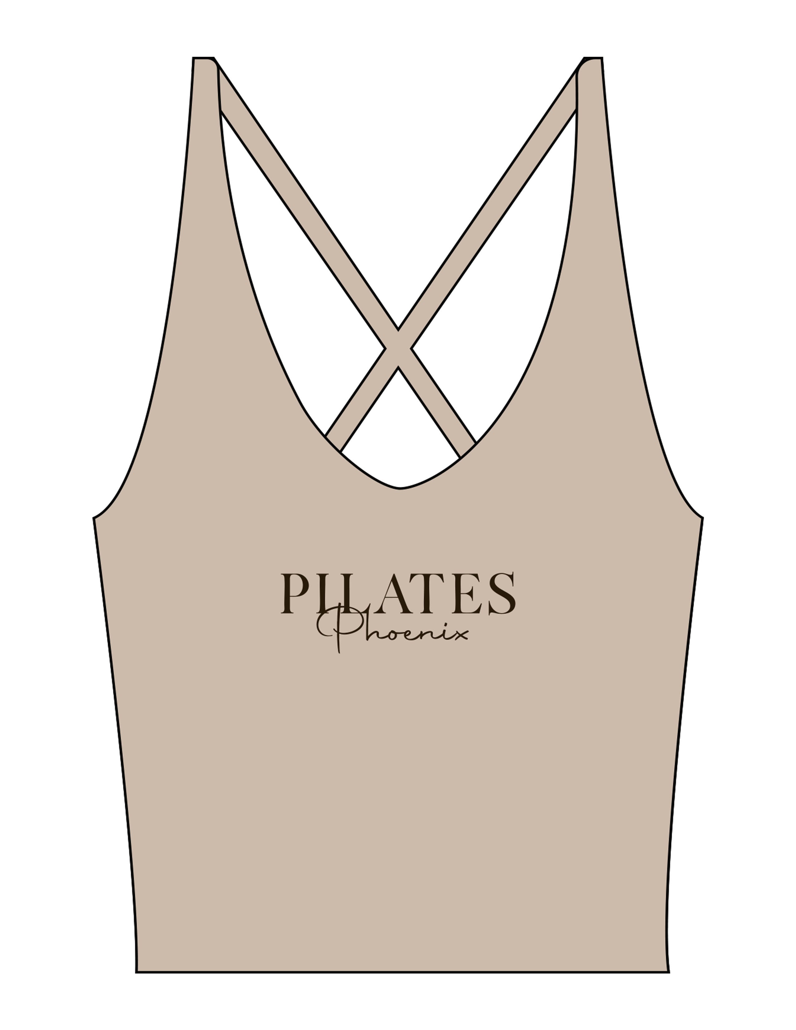 The Sporty Strappy Tank - Light Brown - Pilates Phoenix - Center Chest Stacked & Center Back - Printed - Dark Brown
