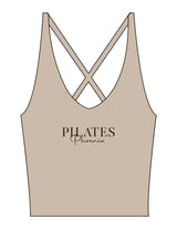 The Sporty Strappy Tank - Light Brown - Pilates Phoenix - Center Chest Stacked & Center Back - Printed - Dark Brown