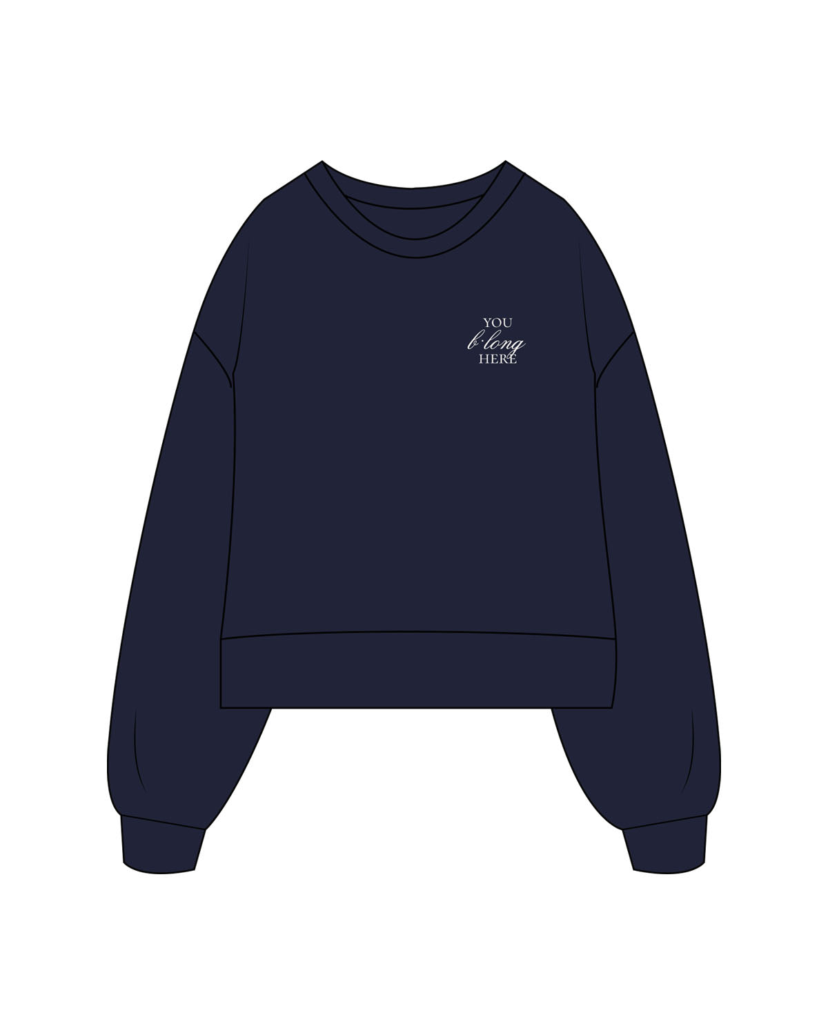 The Womens Heavyweight Crop - Navy - B Long Pilates - Left Chest Stacked -  Back Neckline - Embroidered - Cream